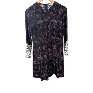 DEREK LAM 10 CROSBY Women's Bell Sleeve Allover Print Mini Dress Black Size 6